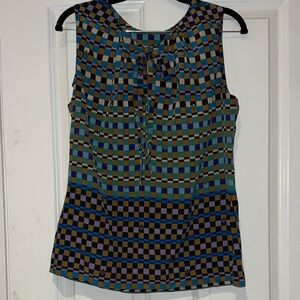 Tory Burch Navy Checkered Blouse